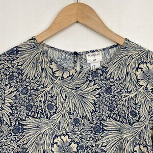 H&M x William Morris & Co 4 Floral Print Top Blouse Navy Blue Ivory